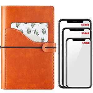 Soft-touch PU leather, Pocket in front design for tickets passport and max 6.7 inch phone.
Light-weight and personal size suit for travel, inside can hold 80-100 sheets 6-hole filler paper, budget envelope or other insert pages as your like.
